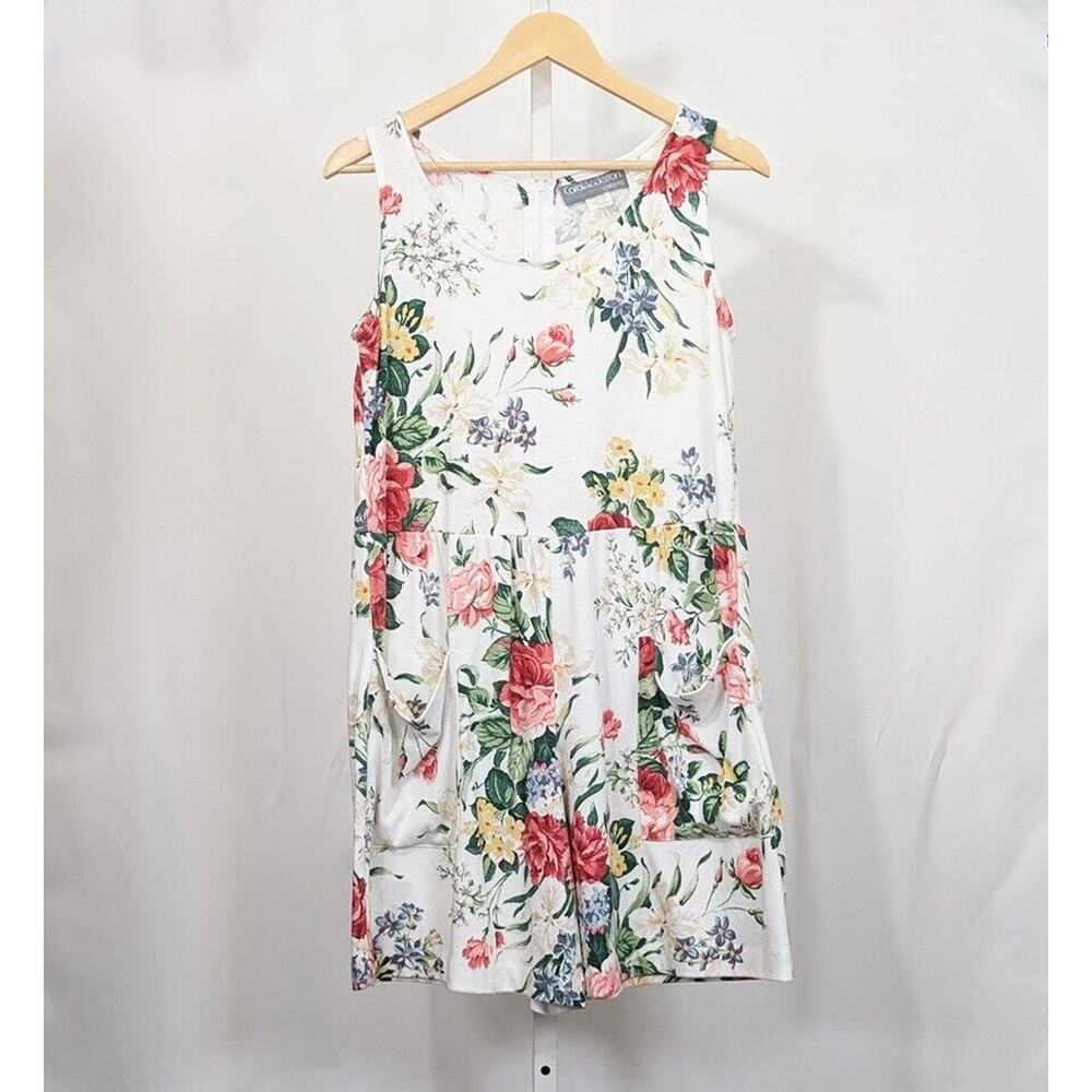 Vintage 90s Shorts Romper White Floral Print Sleeveless Women's Size 6